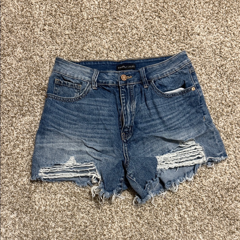 Sincerely Jules Blue Distressed Jean Shorts